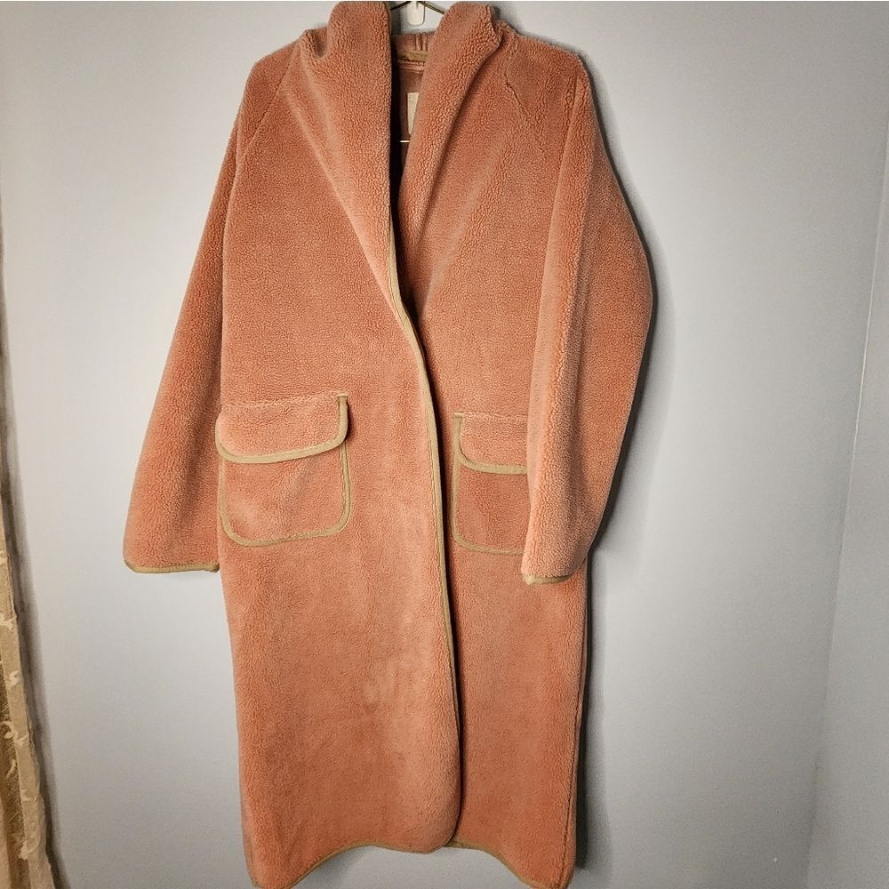 Chelsea And Violet Cozy Maxi Cardi Contrast Tape Faux Fur Maxi Coat Women Size M